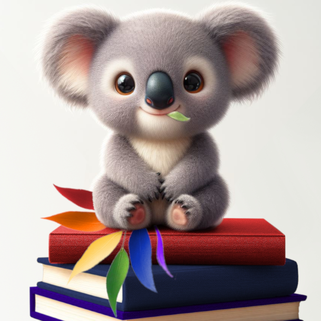 Logo - Jules Radcliffe, author of gay pirate romance, featuring books and a koala with gum leaves